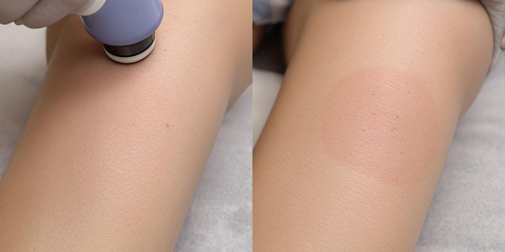 Handheld laser glides over leg, targeting ingrown hairs on skin